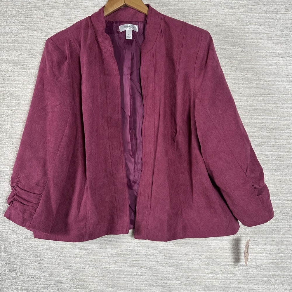 Dressbarn Faux Suede Blazer XL NWT Open Front Career Jacket Berry Pink Business